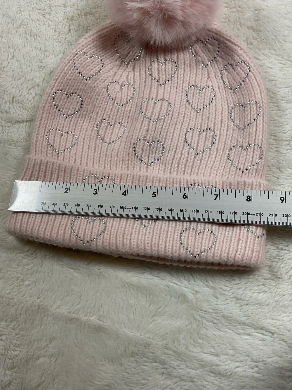 Juicy Couture Pink Rhinestone Heart Pom Beanie Knit Hat One Size